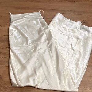 Ivory Satin High Neck Dress - Sheen Maxi with Spaghetti Straps